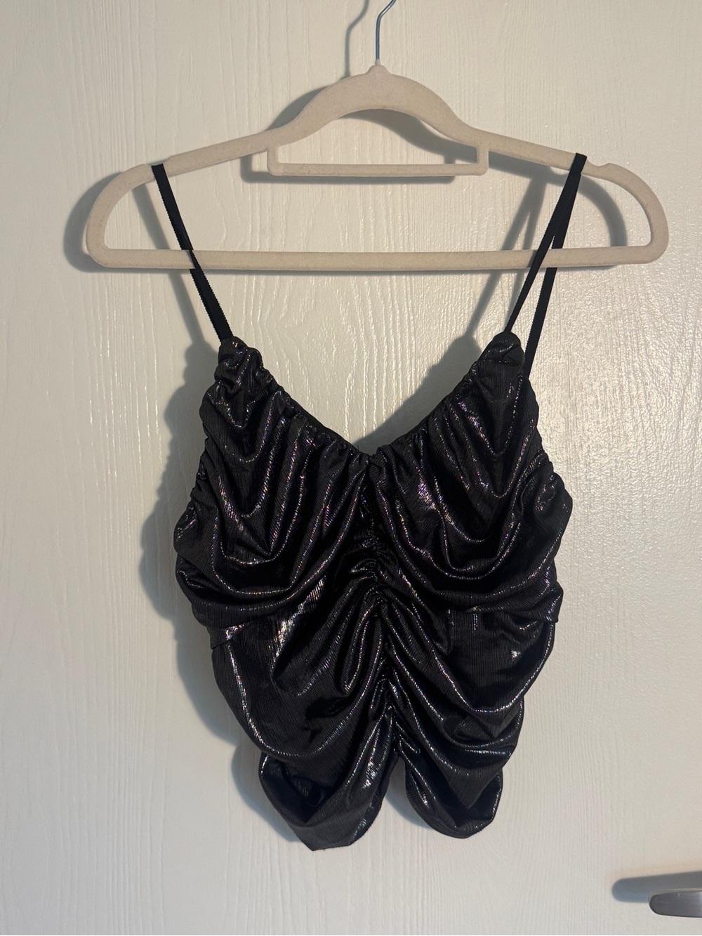 ZARA Shimmery Black Ruched Cami Crop Top